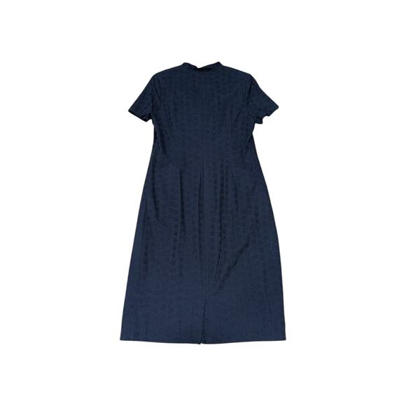 J. Peterman Eyelet Sheath Dress Navy Blue Knee Length Womens 12 Short Sleeve - Picture 3 of 5
